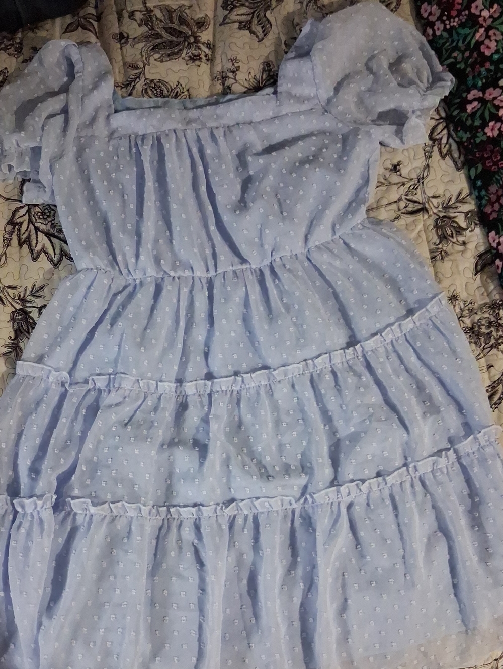 Fashion Bug Light Blue Swiss Dot Asymmetrical Tiered Dress